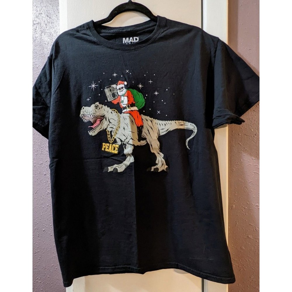 Santa Riding Dinosaur T Rex Christmas Cool Badass Santa T-Shirt For Christmas